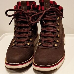 Cole Haan Women's Grand Explore Suede Brown and Red Lace-Up Ankle Boots | Size 7